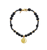 Pulsera Mujer Plata 925 Magia Luna Cosmos Agata Negra Dorado